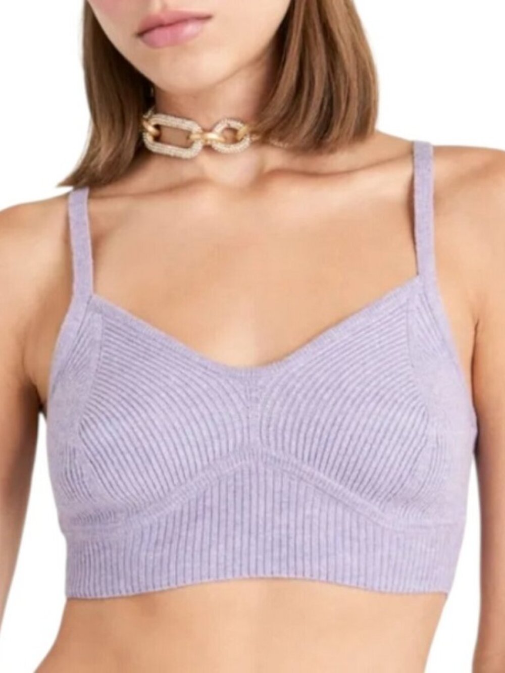 NWT Cult Gaia Somage Extrafine Wool/Cashmere Statement Crop Top Purple Luxury L